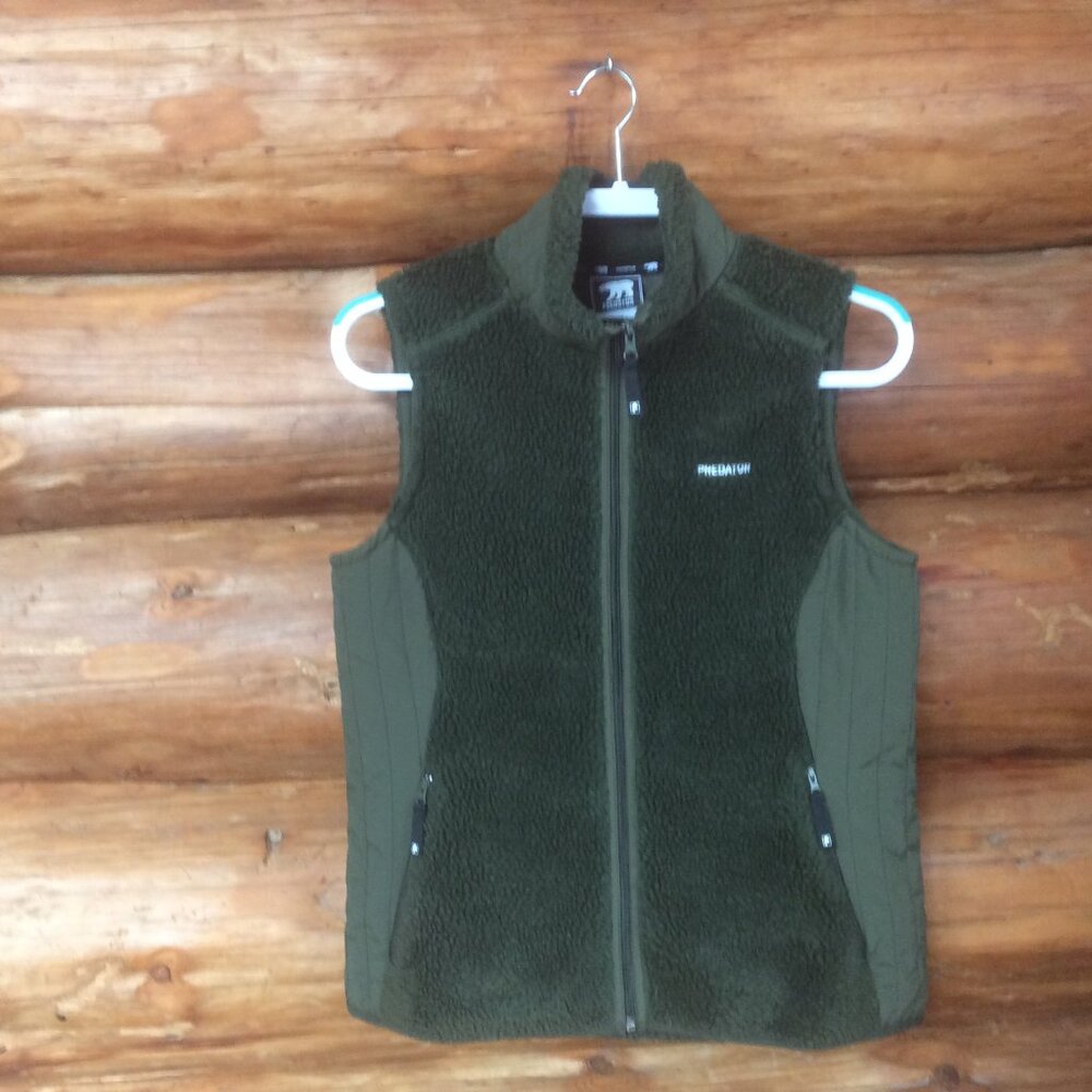 Predator Green Activewear Hiking Sherpa Style Zip Up Outdoor Vest Size Medium